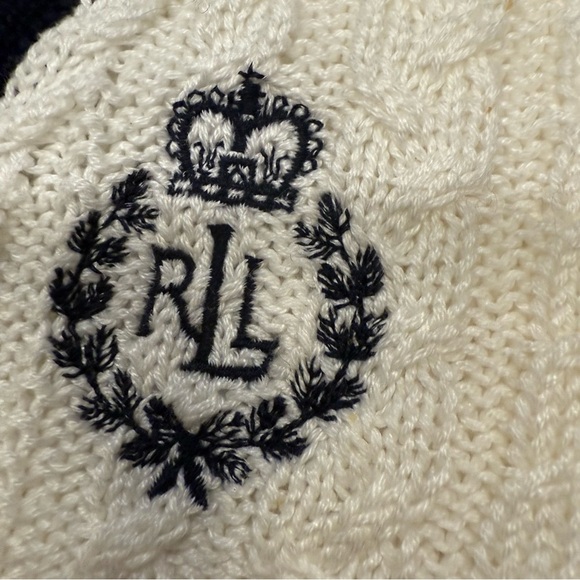 Ralph Lauren Women’s Cable-Knit  V-Neck Sweater White Navy/yellow Trim Sz M - Picture 8 of 16